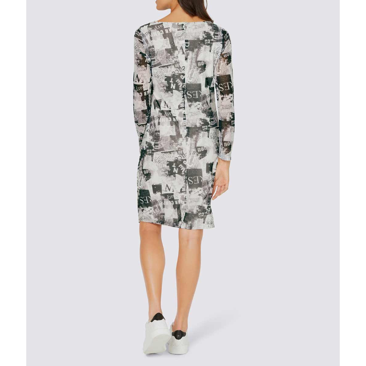 Designer-Mesh-Druckkleid schwarz-ecru