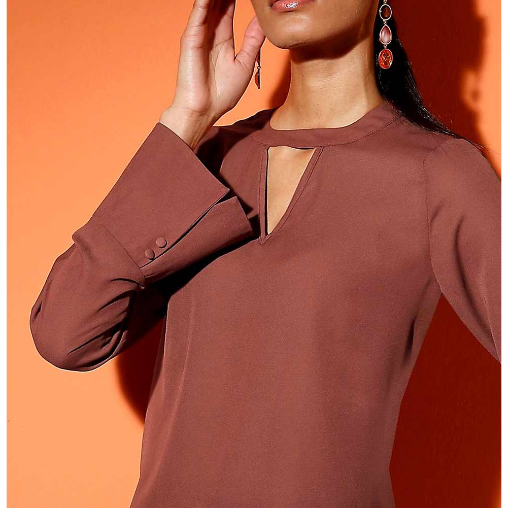 Bluse m. Cut-Out rotbraun
