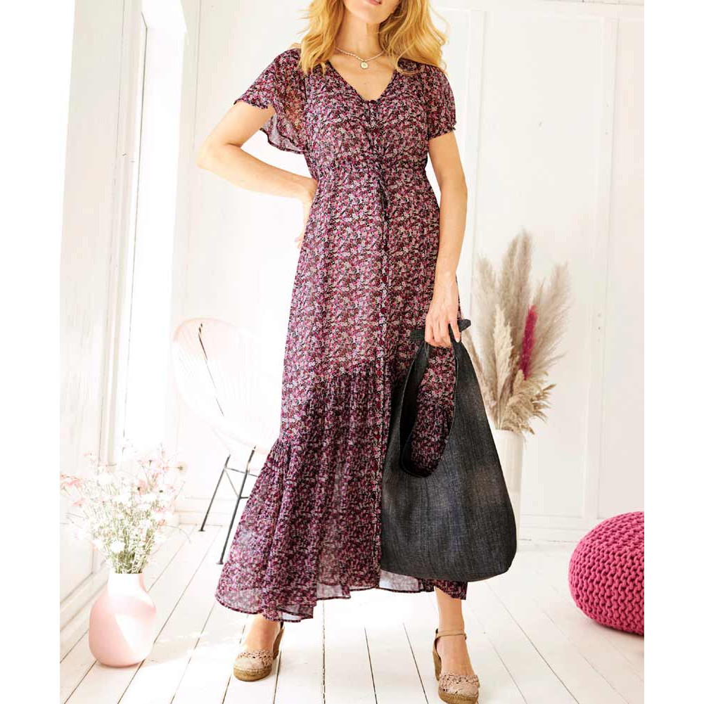 Chiffon print dress dark red / fuchsia