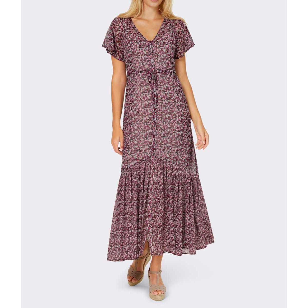 Chiffon print dress dark red / fuchsia