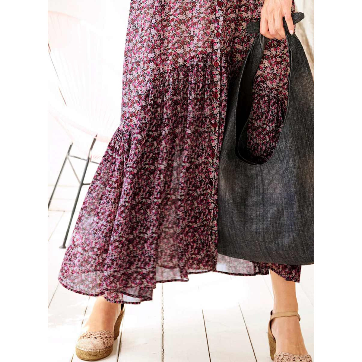 Chiffon print dress dark red / fuchsia