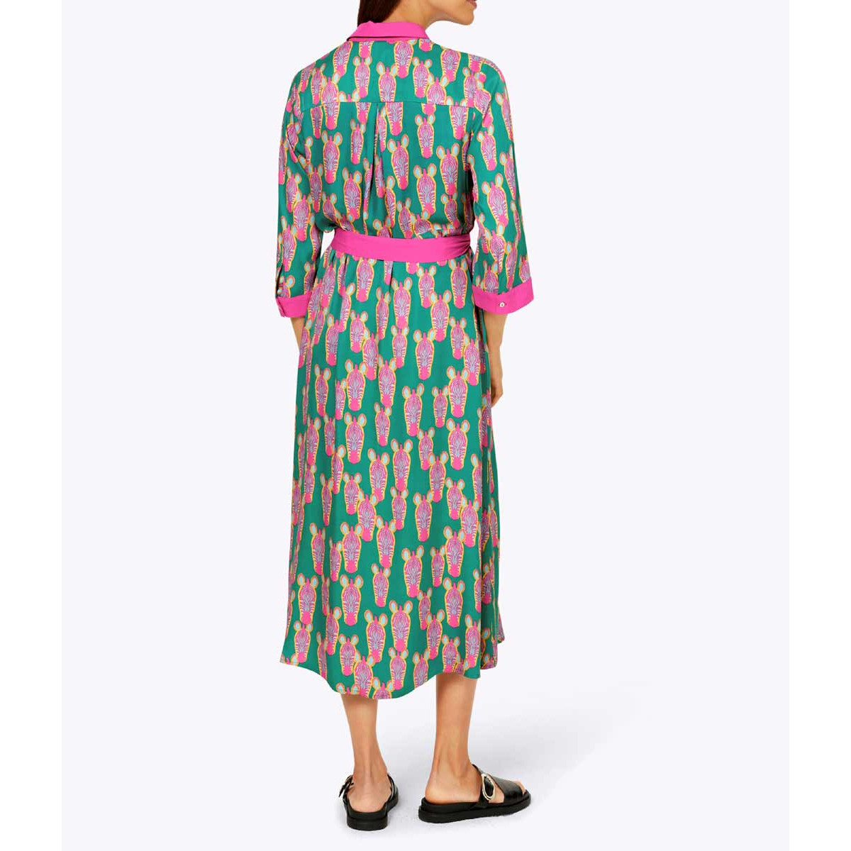 Designer-Hemdblusenkleid grün-fuchsia-bedruckt