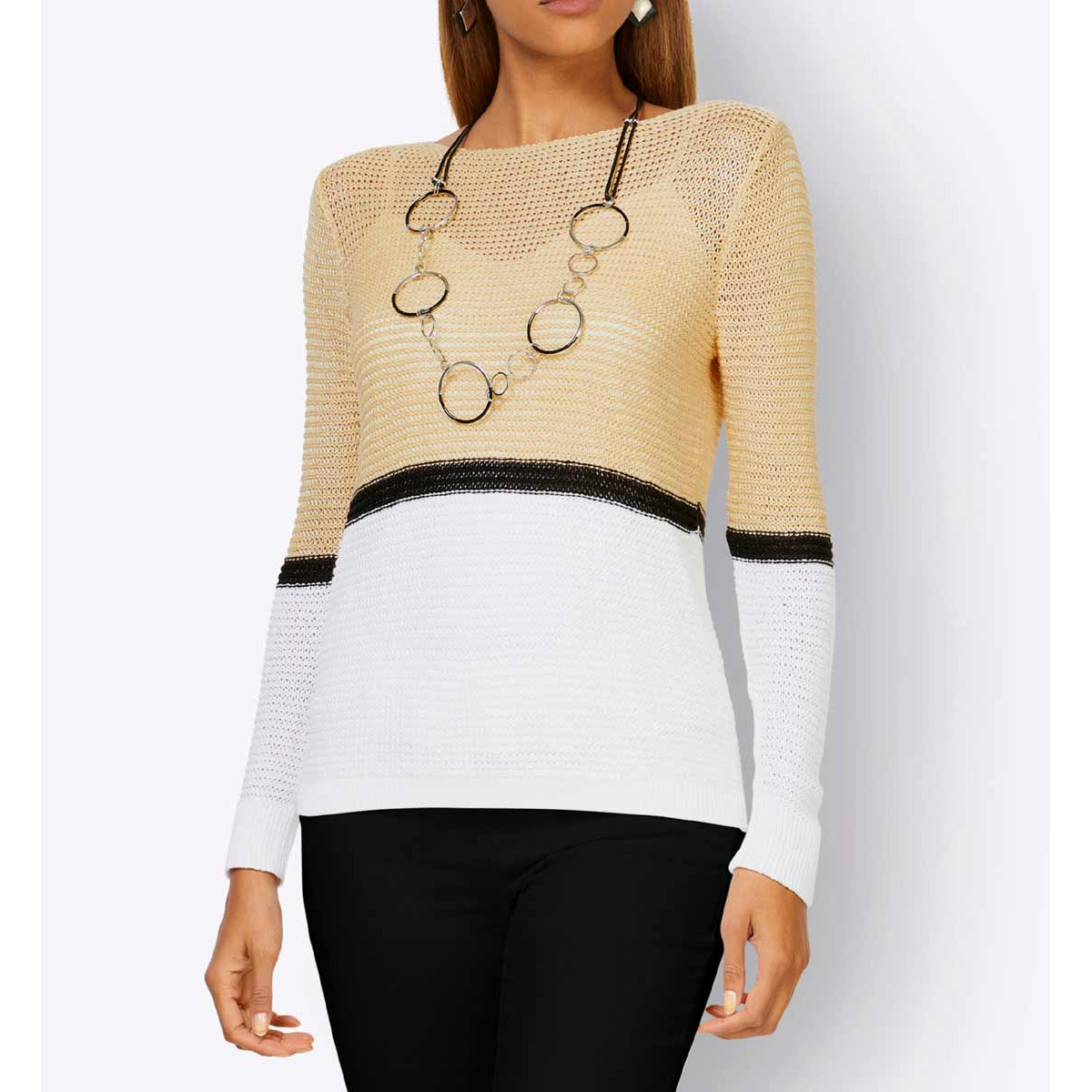 U-Boot-Ausschnitt-Pullover ecru-vanille