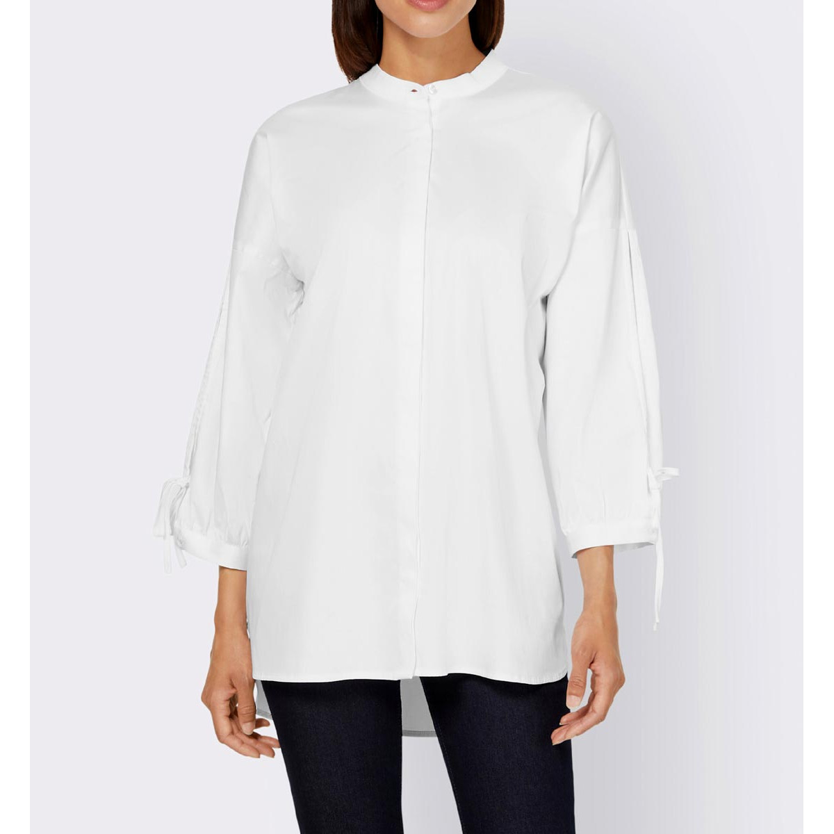 Designer-Stehkragenbluse m.Cut-Outs weiß