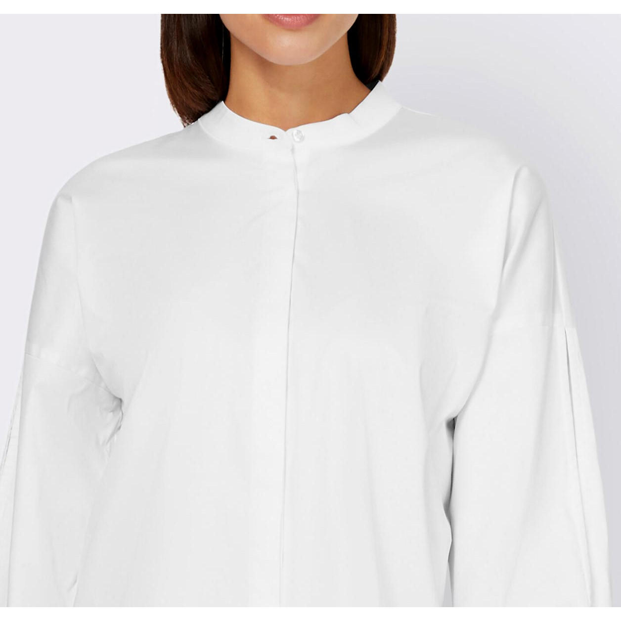 Designer-Stehkragenbluse m.Cut-Outs weiß