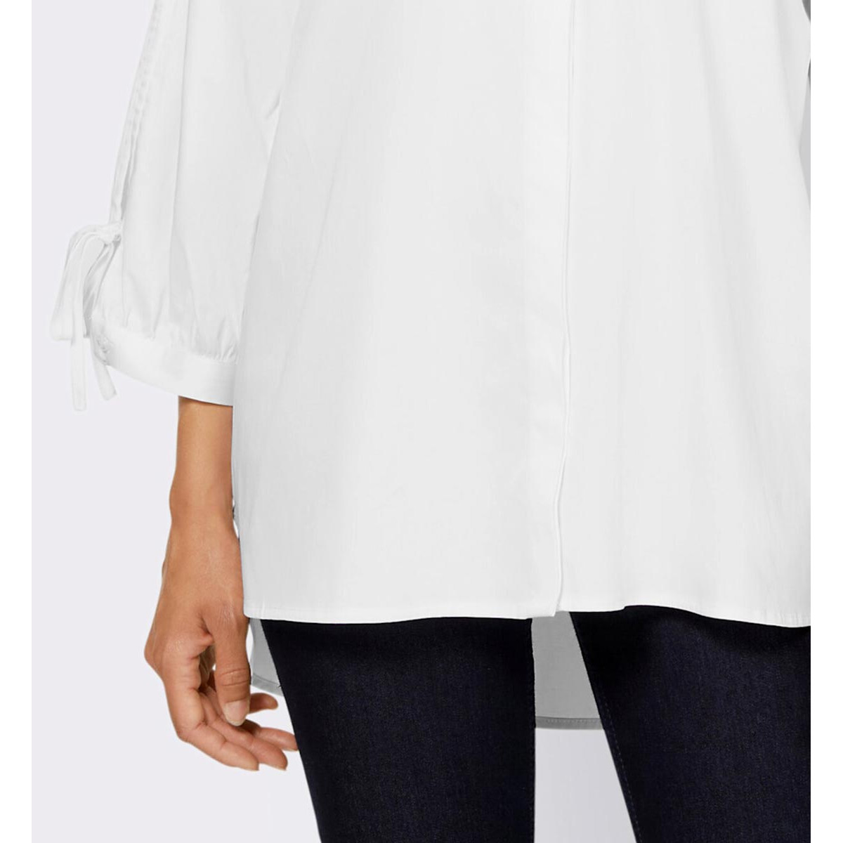 Designer-Stehkragenbluse m.Cut-Outs weiß