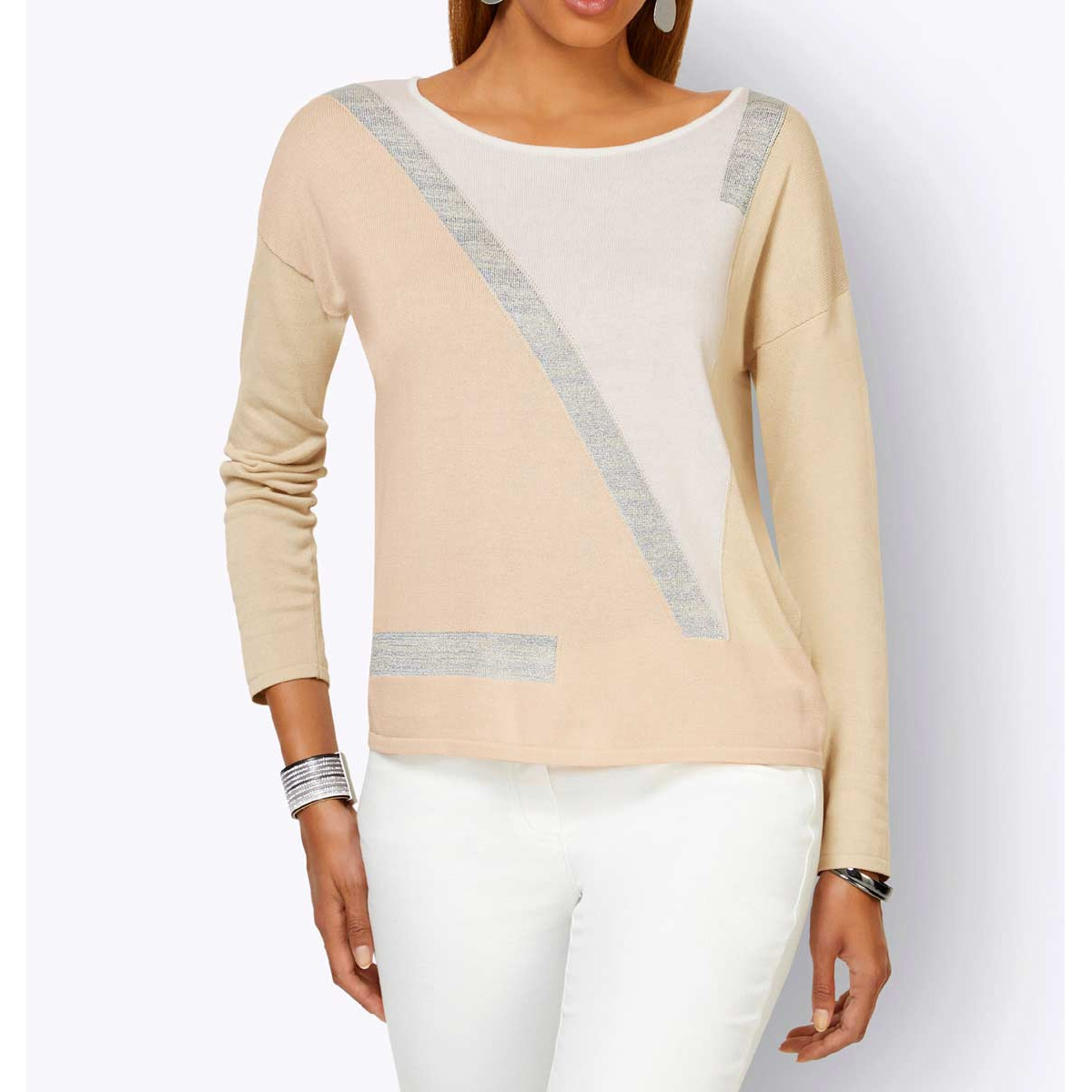 Intarsien-Pullover ecru-sand