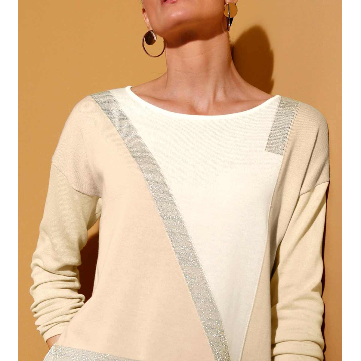 Intarsien-Pullover ecru-sand