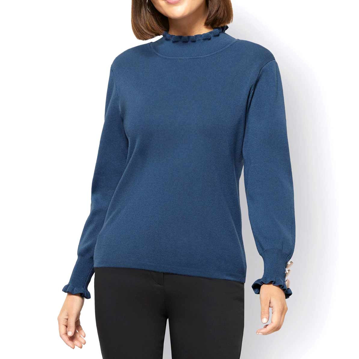 Pullover m. Rüschen jeansblau