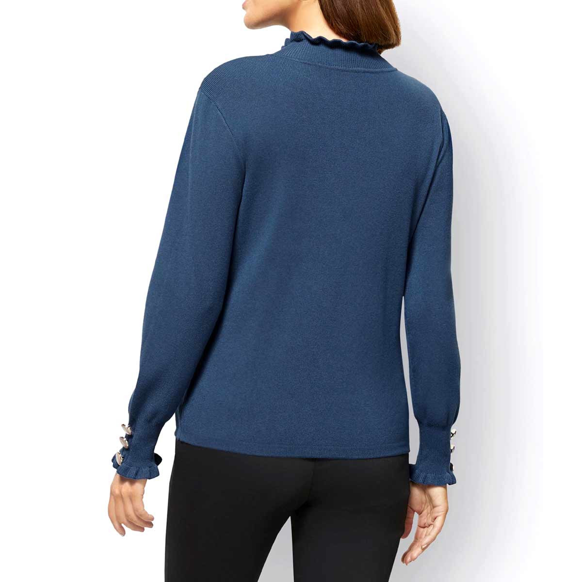 Pullover m. Rüschen jeansblau
