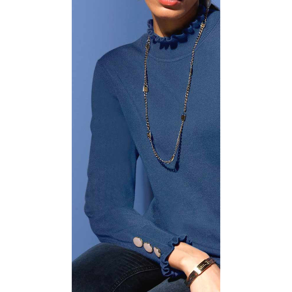 Pullover m. Rüschen jeansblau