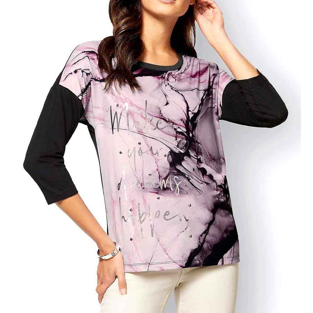 Druckshirt m. Nieten schwarz-mauve
