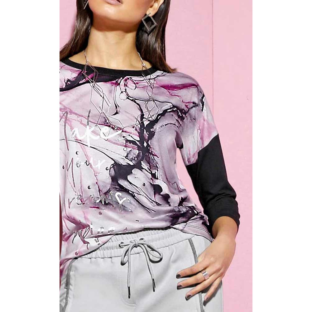Druckshirt m. Nieten schwarz-mauve