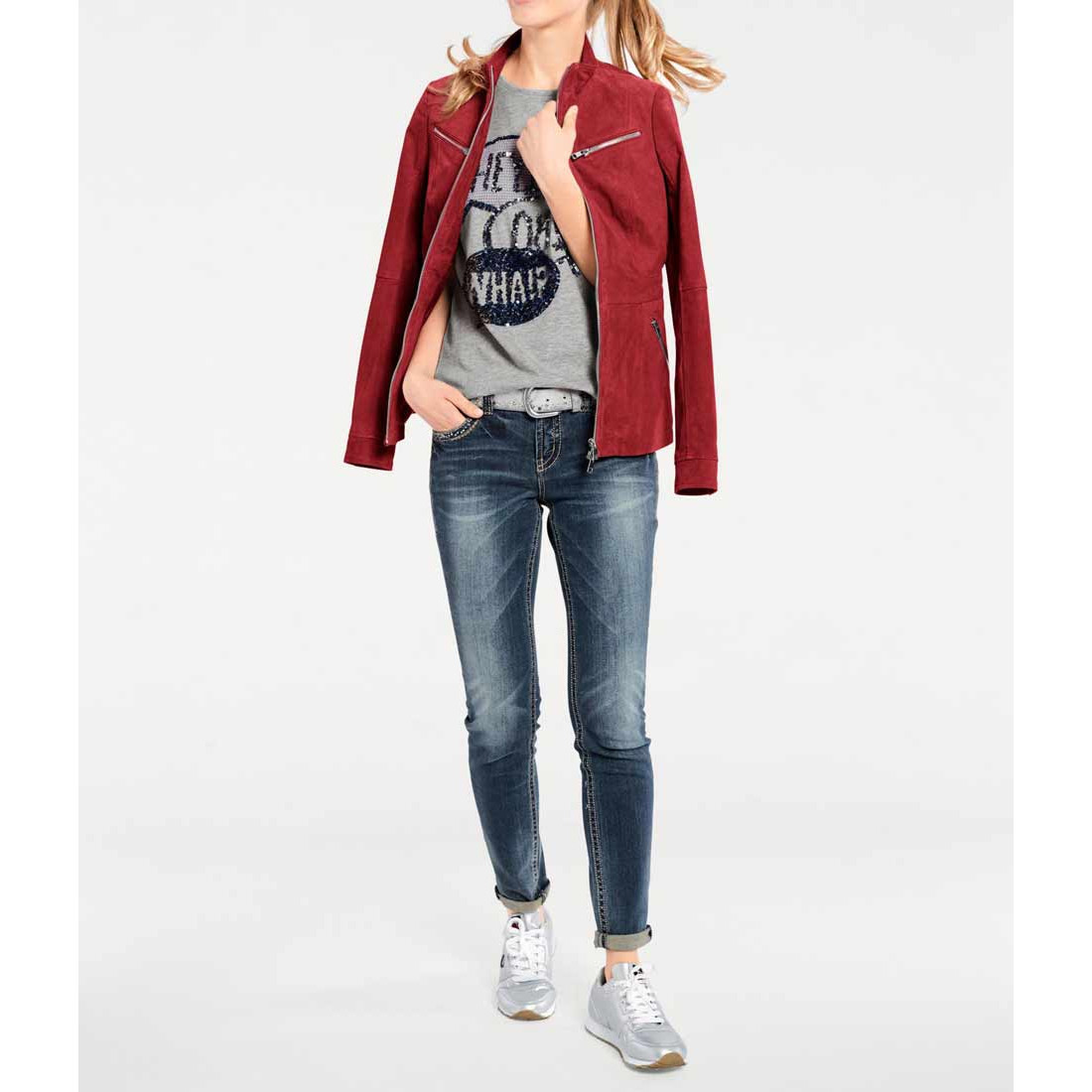 Velourslederjacke rot