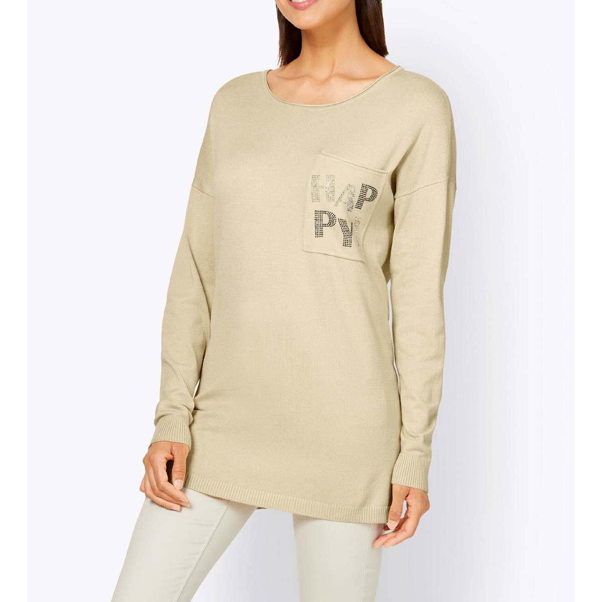 Designer-Pullover m. Glitzersteinchen sand
