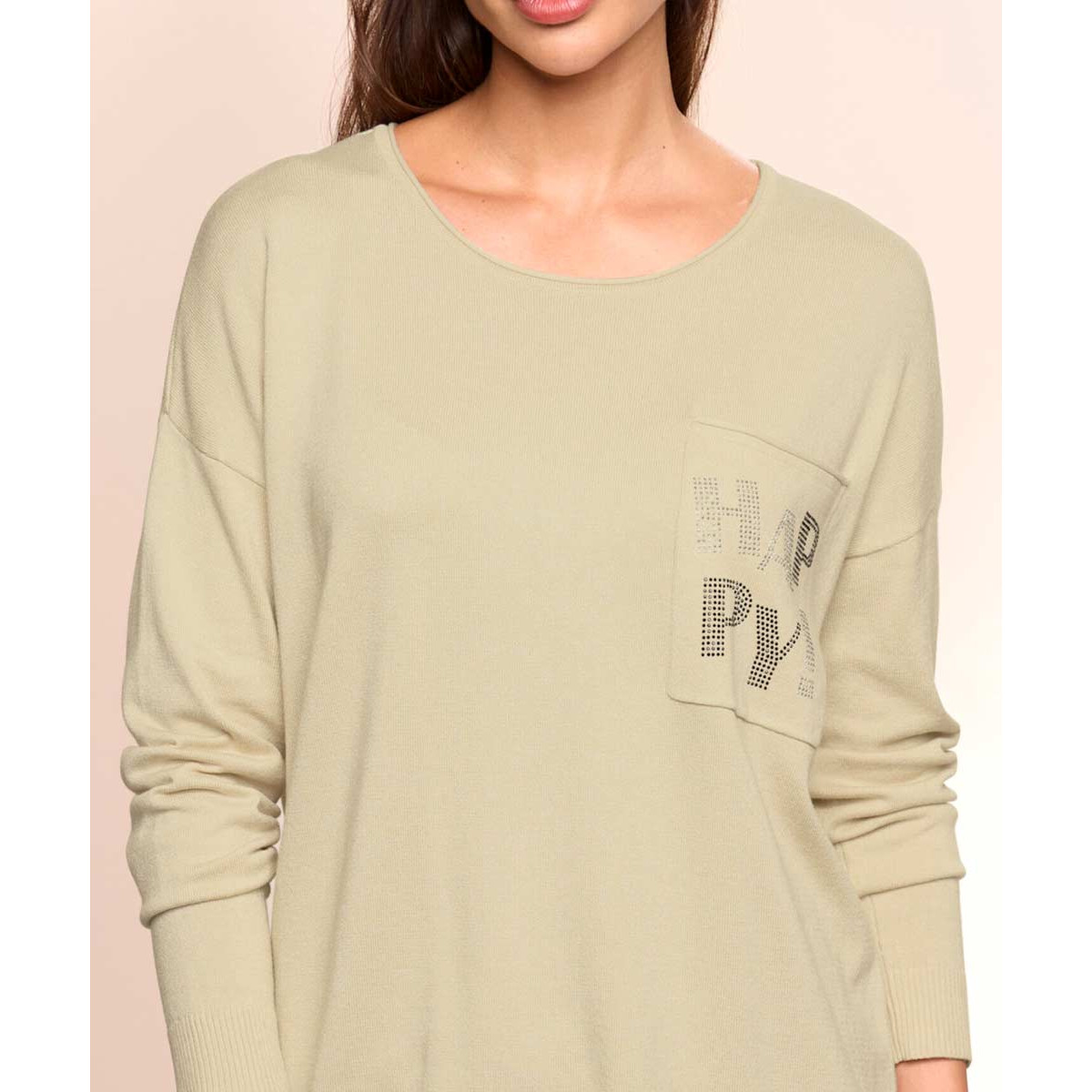Designer-Pullover m. Glitzersteinchen sand