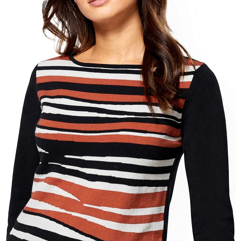 Intarsien-Pullover schwarz-rostrot-gemustert