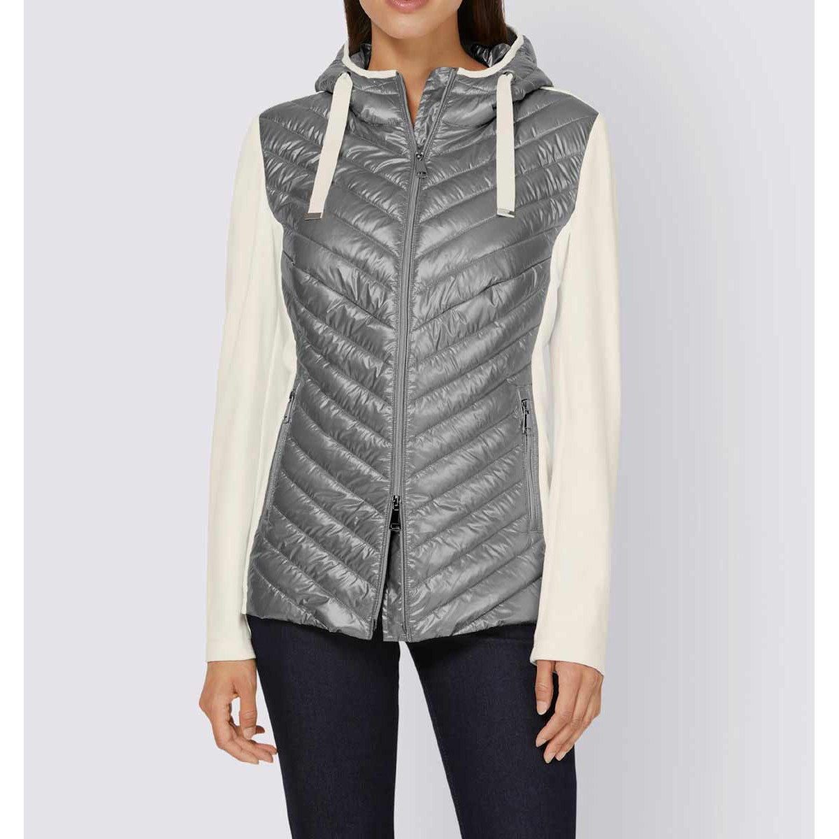 Designer-Stepp-Jersey-Jacke silber-ecru