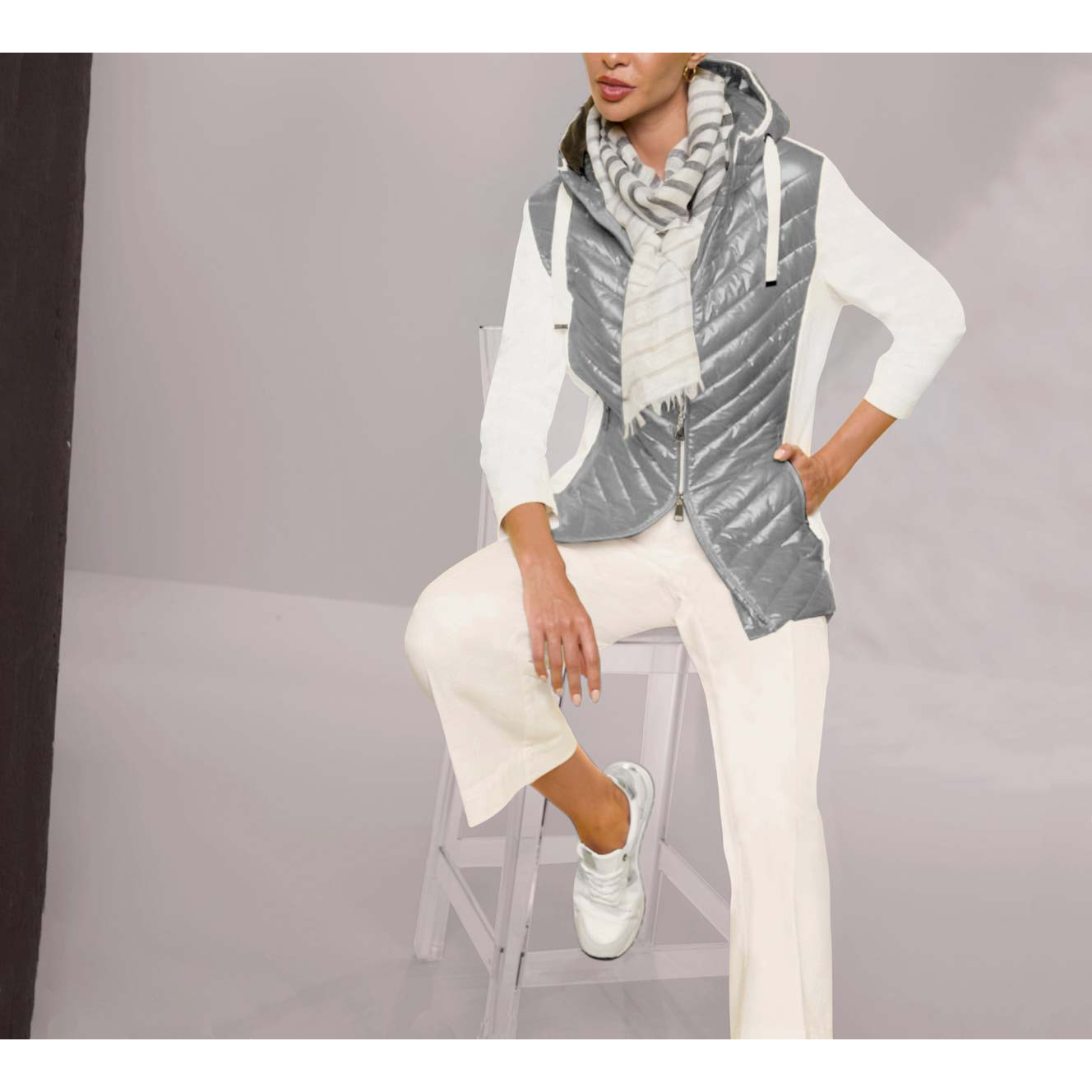 Designer-Stepp-Jersey-Jacke silber-ecru