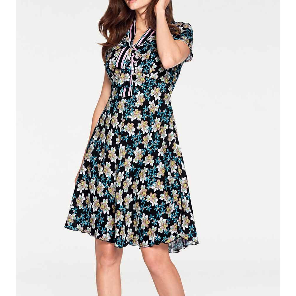 Designer-Druckkleid m. Schluppe bunt