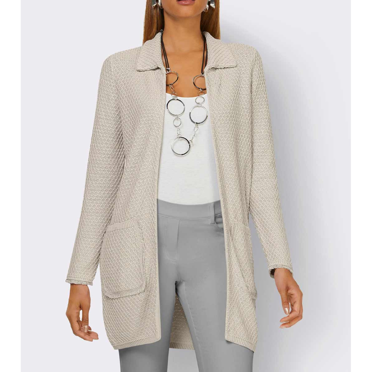 Strickjacke m. Rauten-Optik-Muster hellgrau