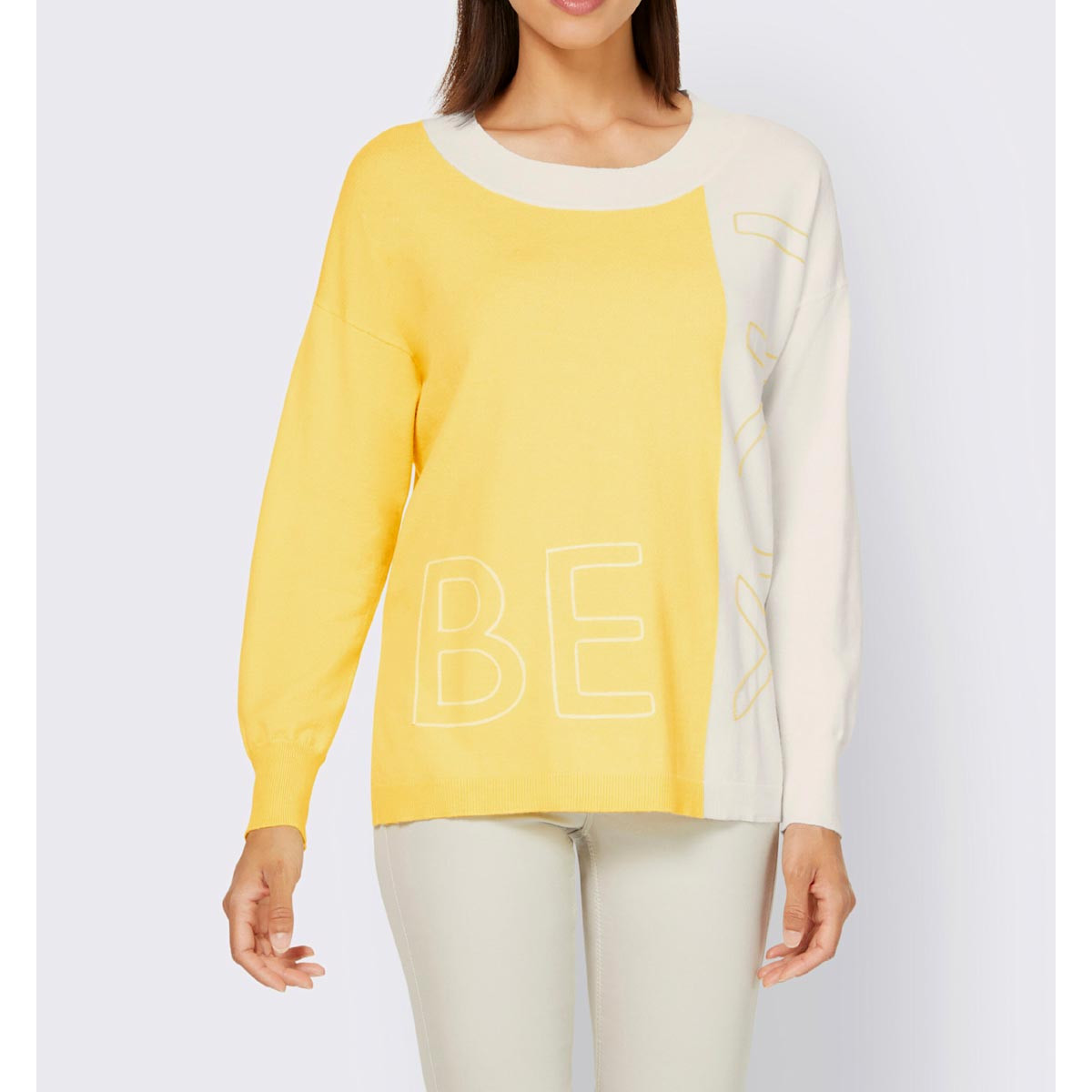 Designer-Color-Blocking-Pullover zitrone-ecru