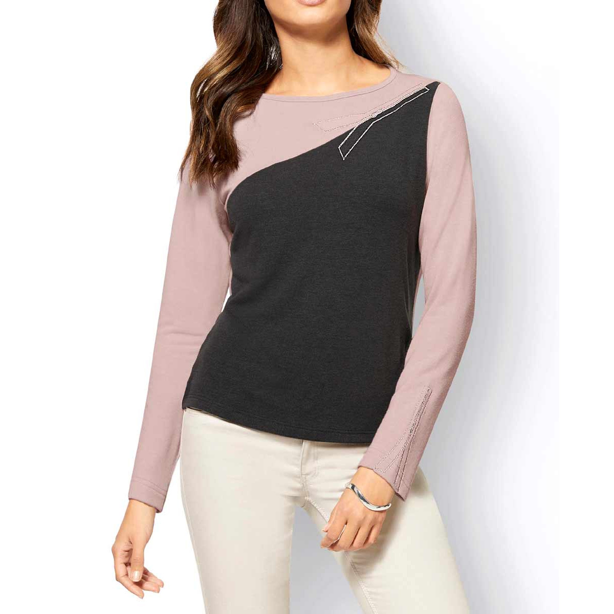 Jerseyshirt m. Stickerei rosé-grau