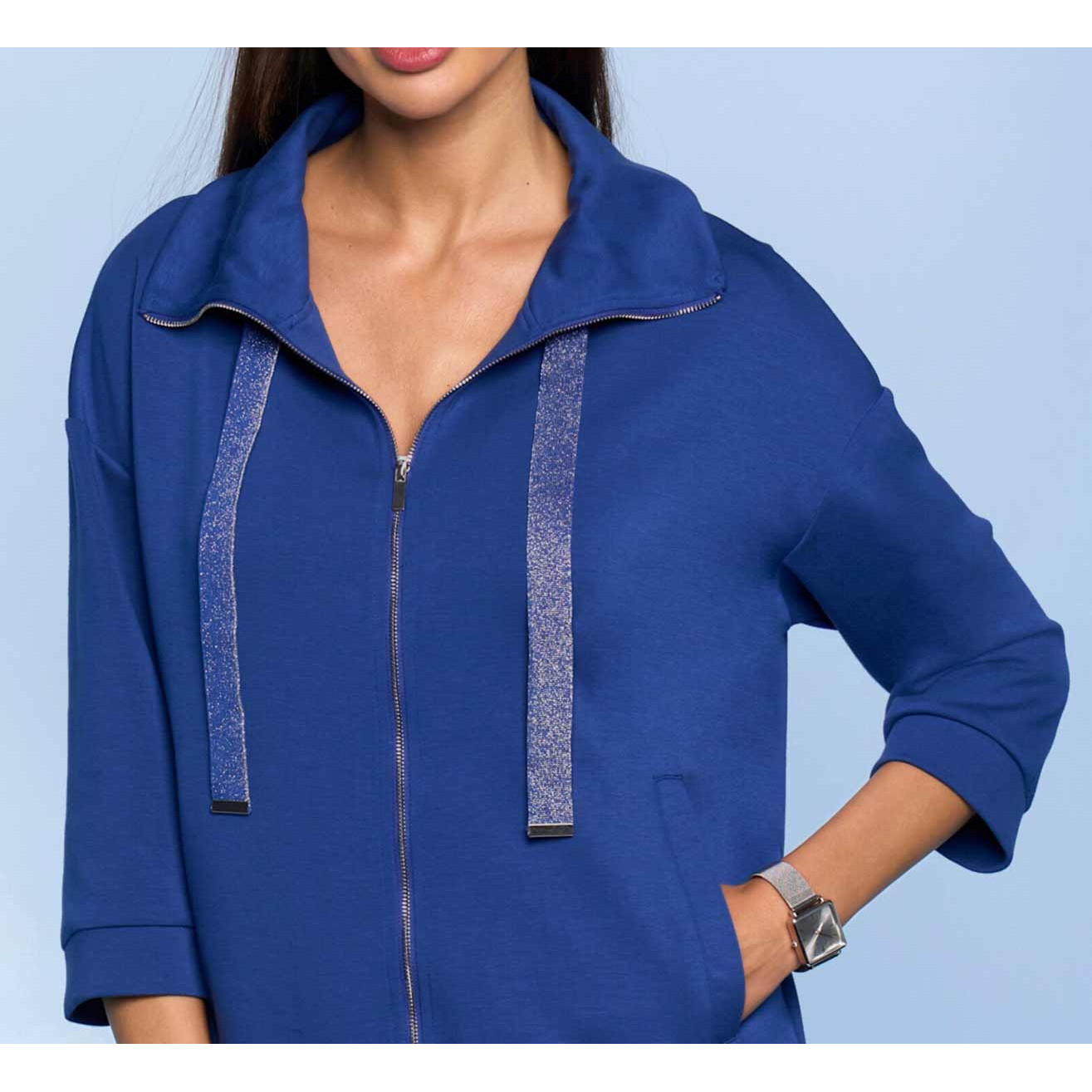 Designer-Shirtjacke m.Troyerkragen royalblau