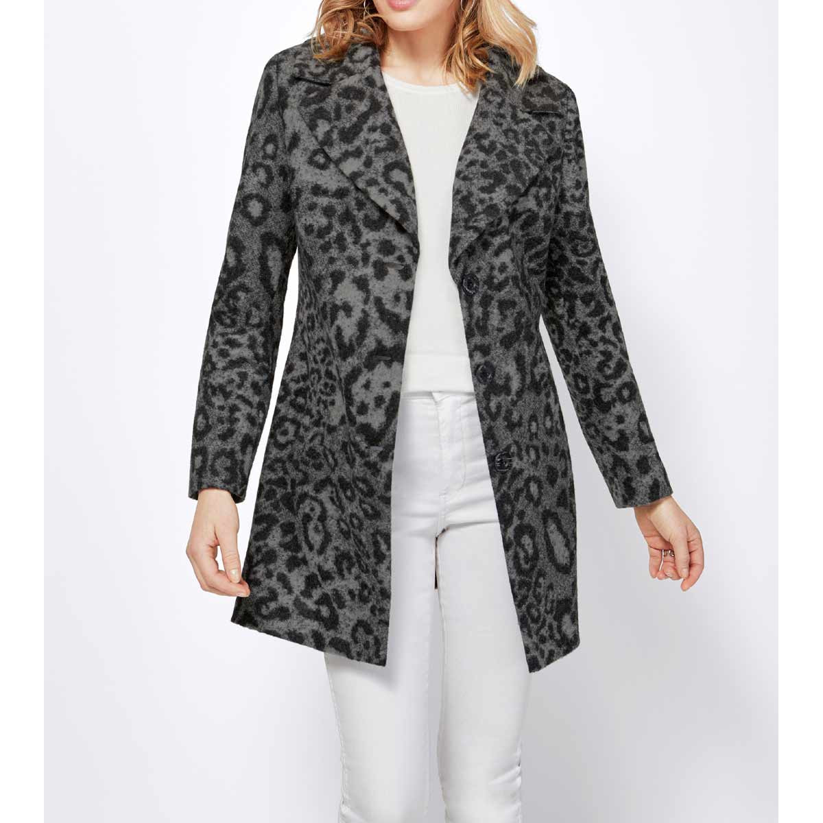 Wollflausch-Longblazer grau-schwarz