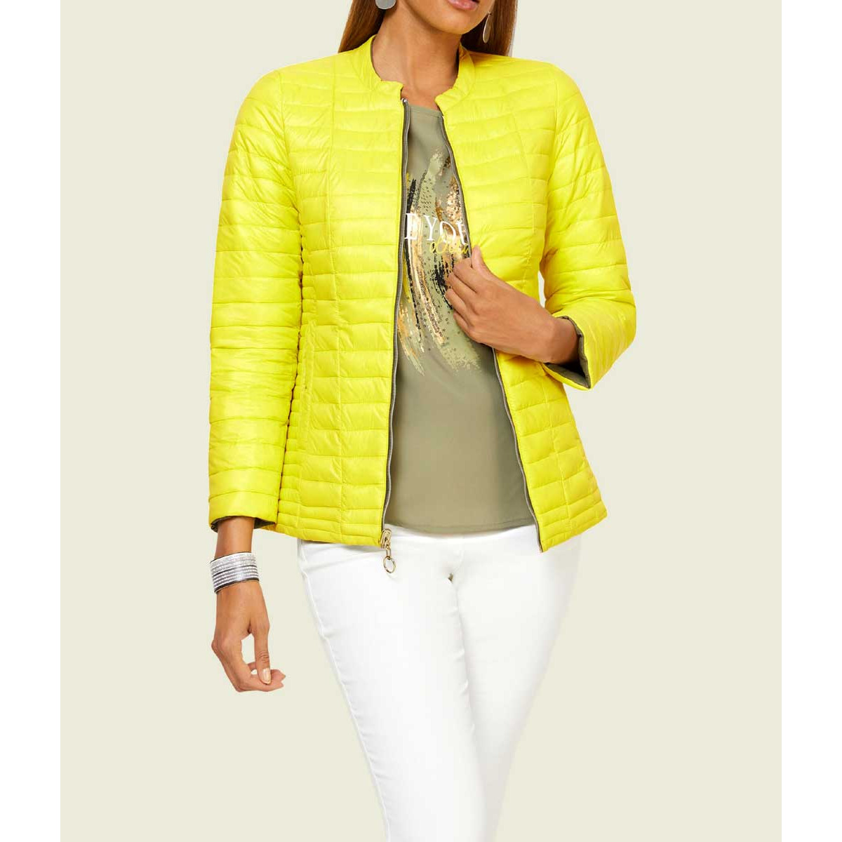 Wende-Sommersteppjacke khaki-gelb