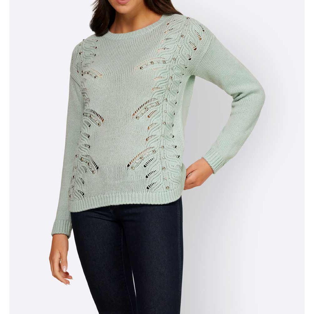 Designer-Ajourpullover m.Schmucksteinen kalkmint