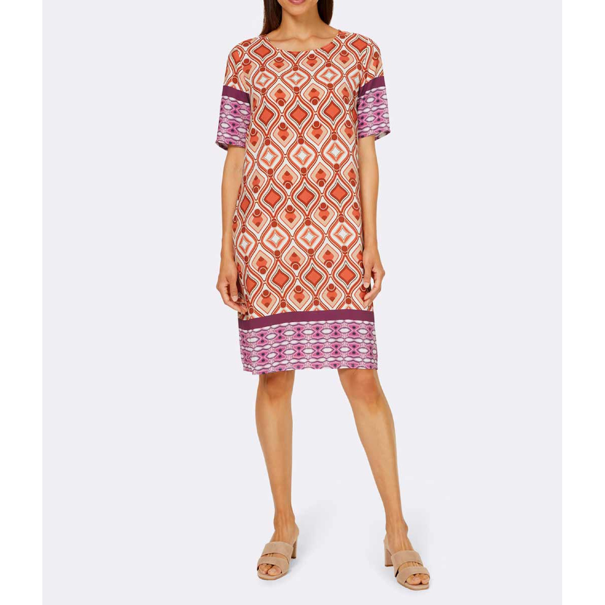 Designer-Druckkleid orange-sand-pink