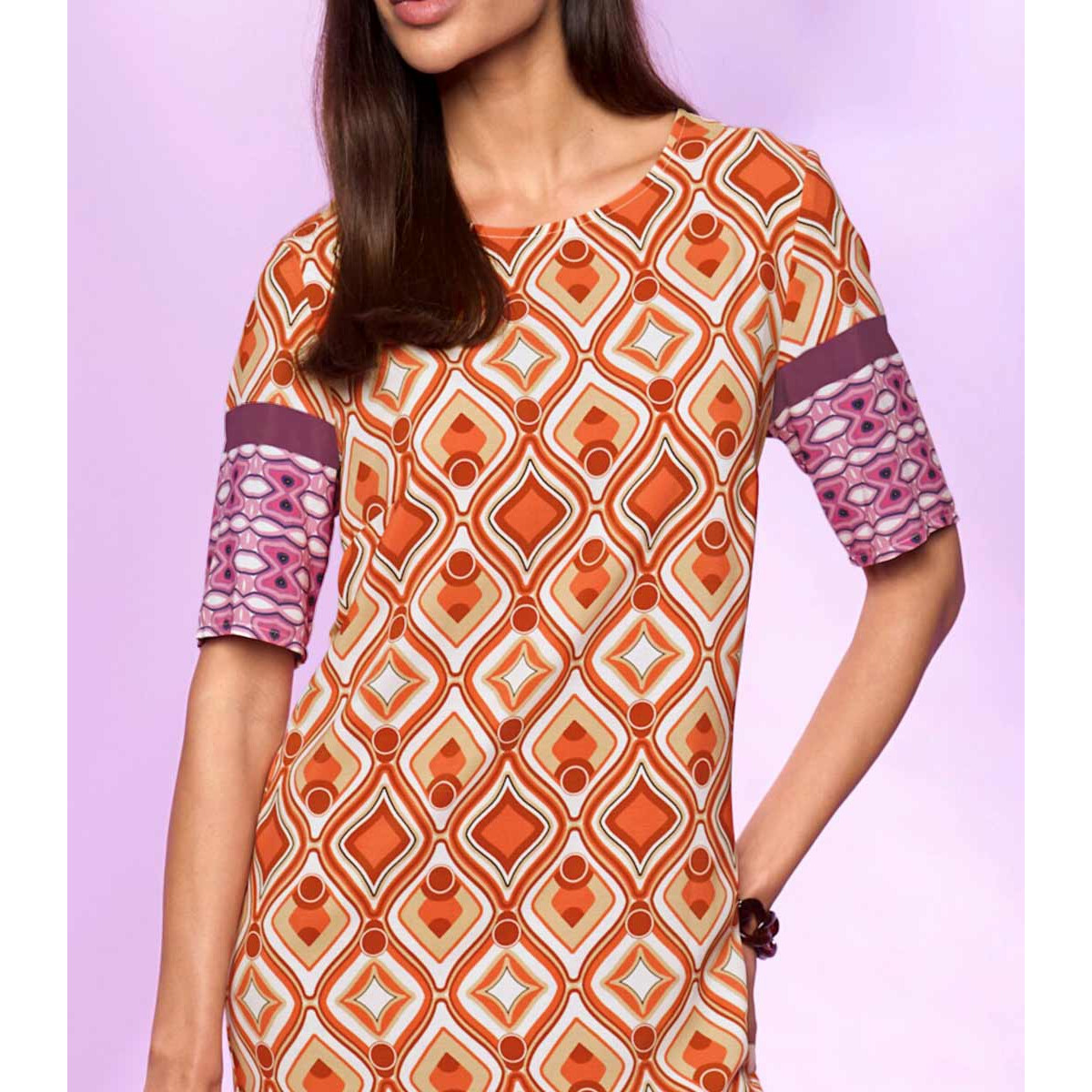 Designer-Druckkleid orange-sand-pink