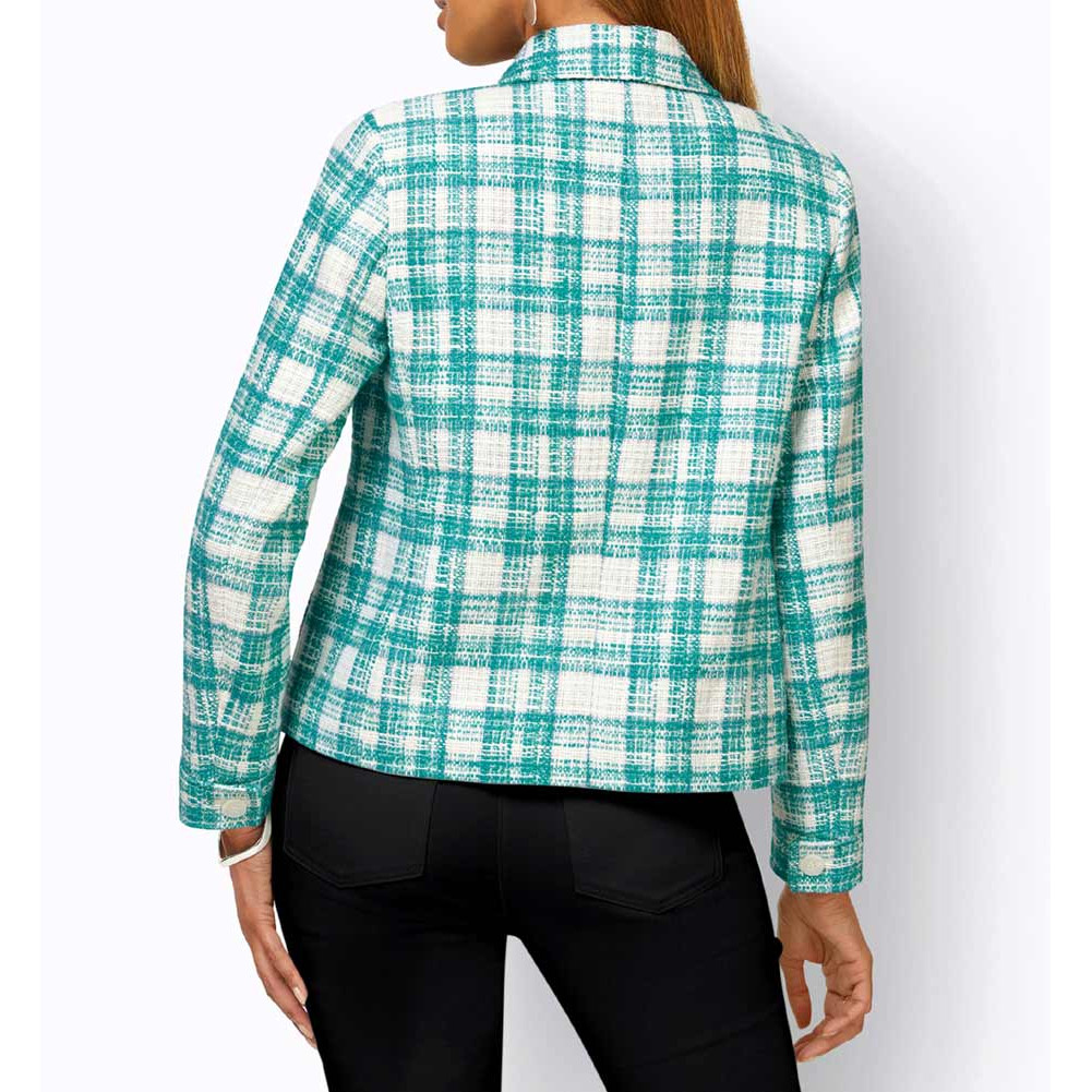 Bouclé-Blazer in Karodessin aquamarin-weiß
