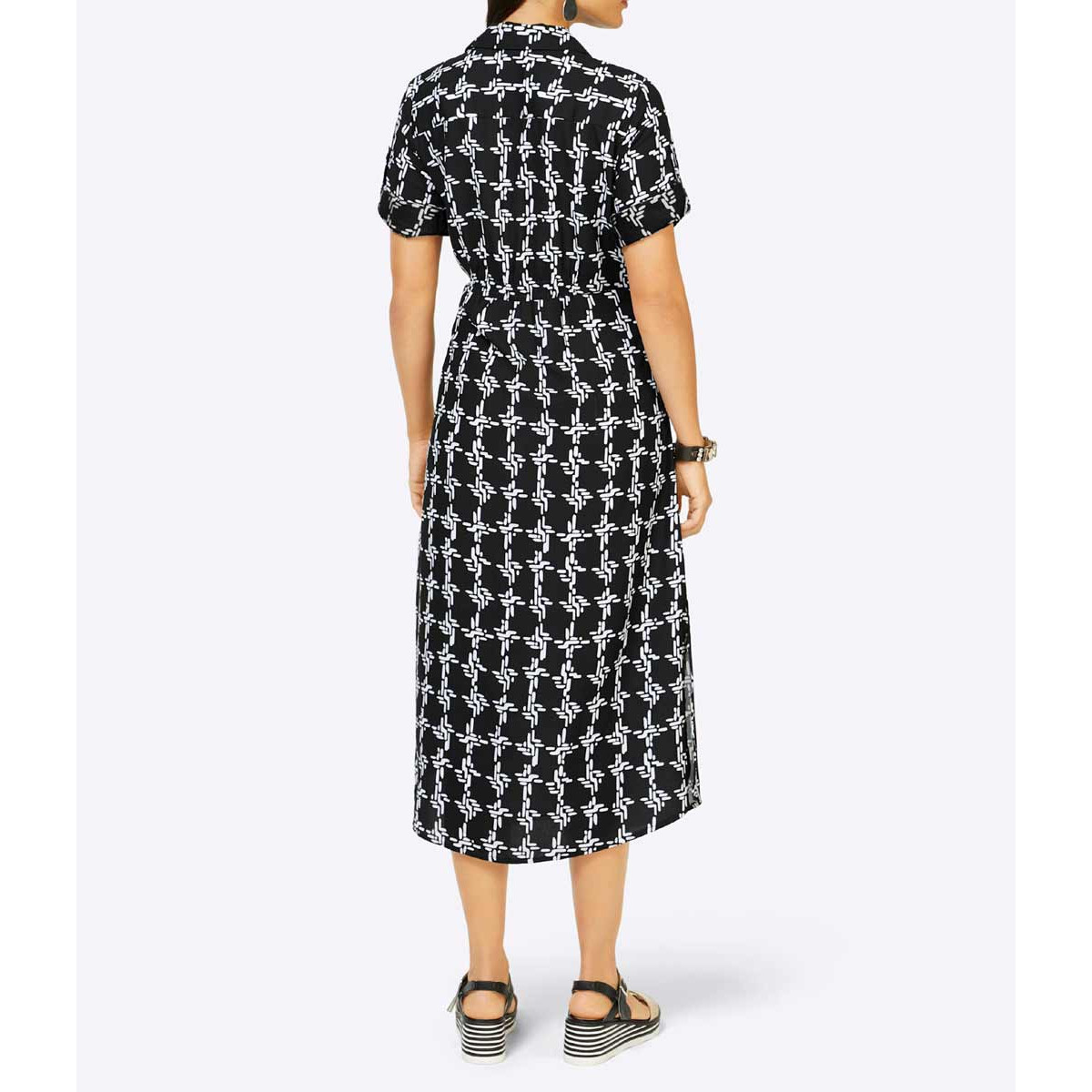 Druckkleid m. Krempelärmeln schwarz-weiß