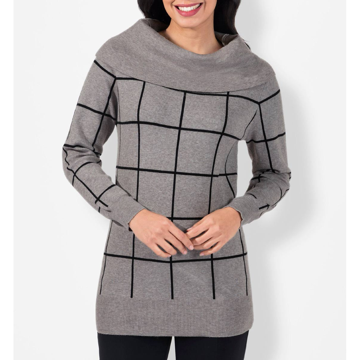 Rollkragen-Jacquardpullover grau-meliert