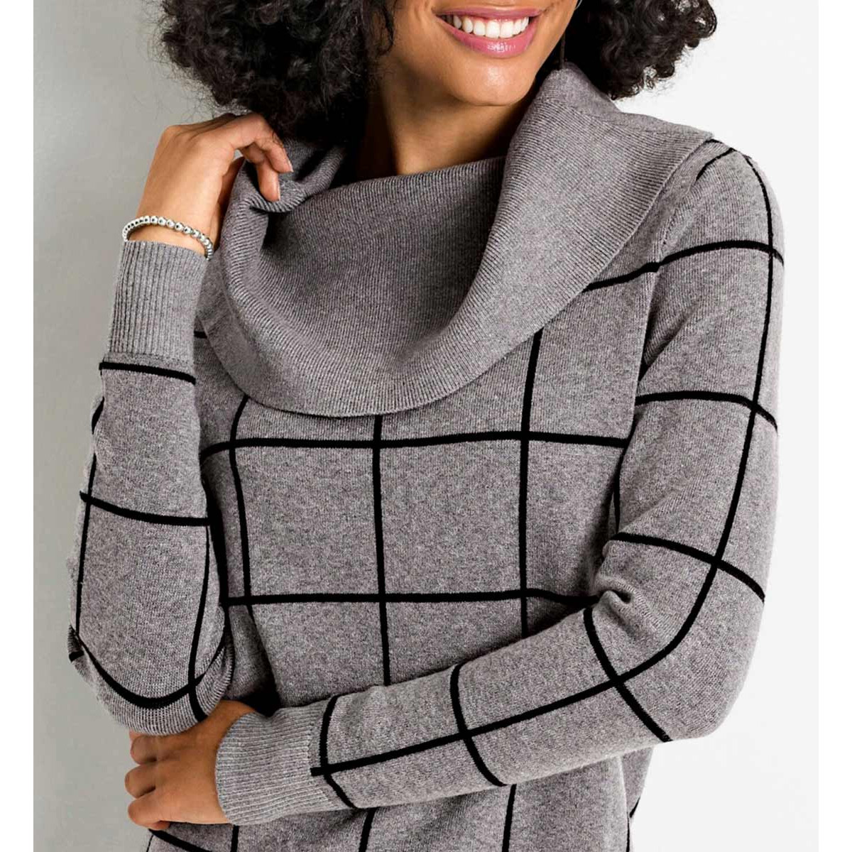 Rollkragen-Jacquardpullover grau-meliert