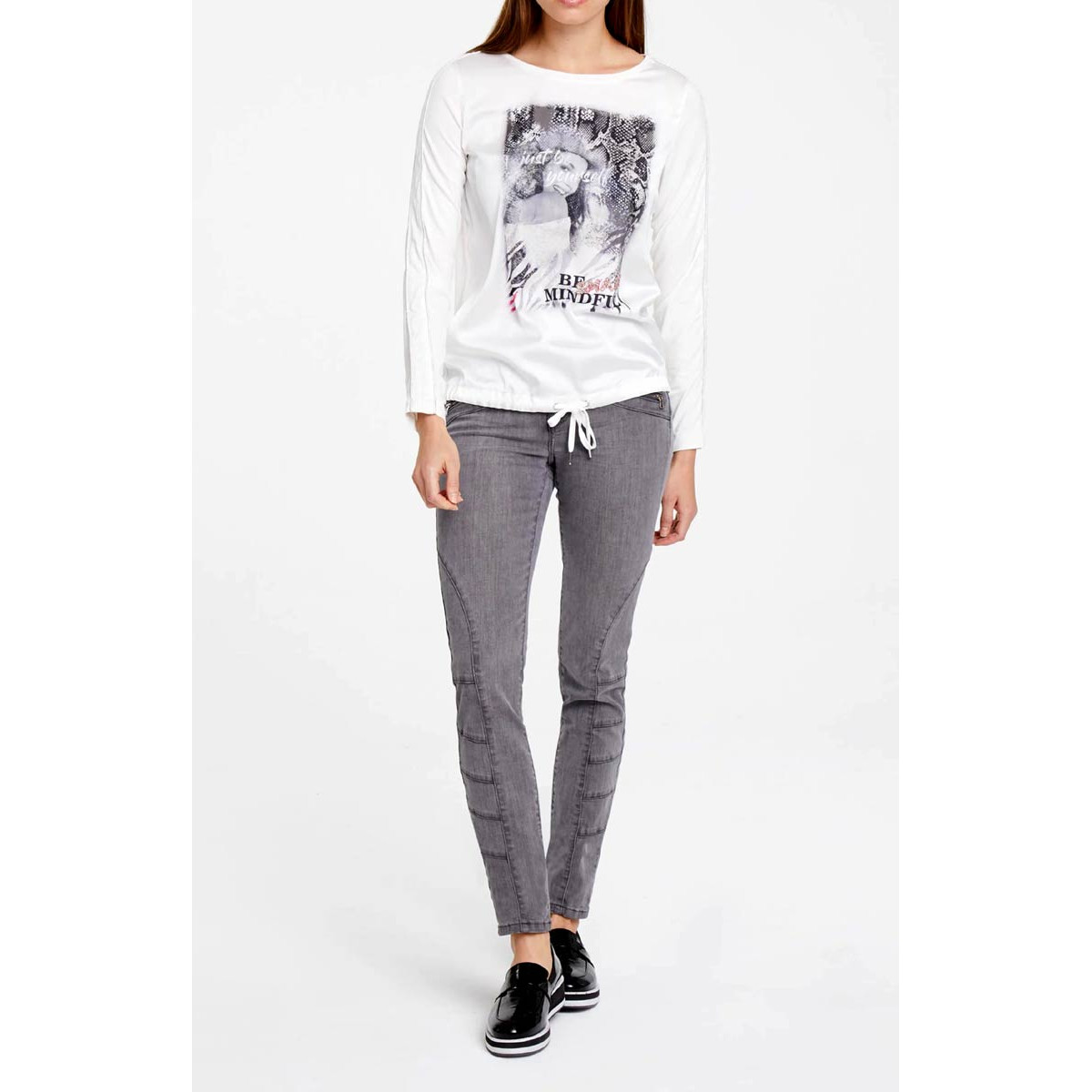 Designer-Druckshirt m. Strass ecru-bedruckt