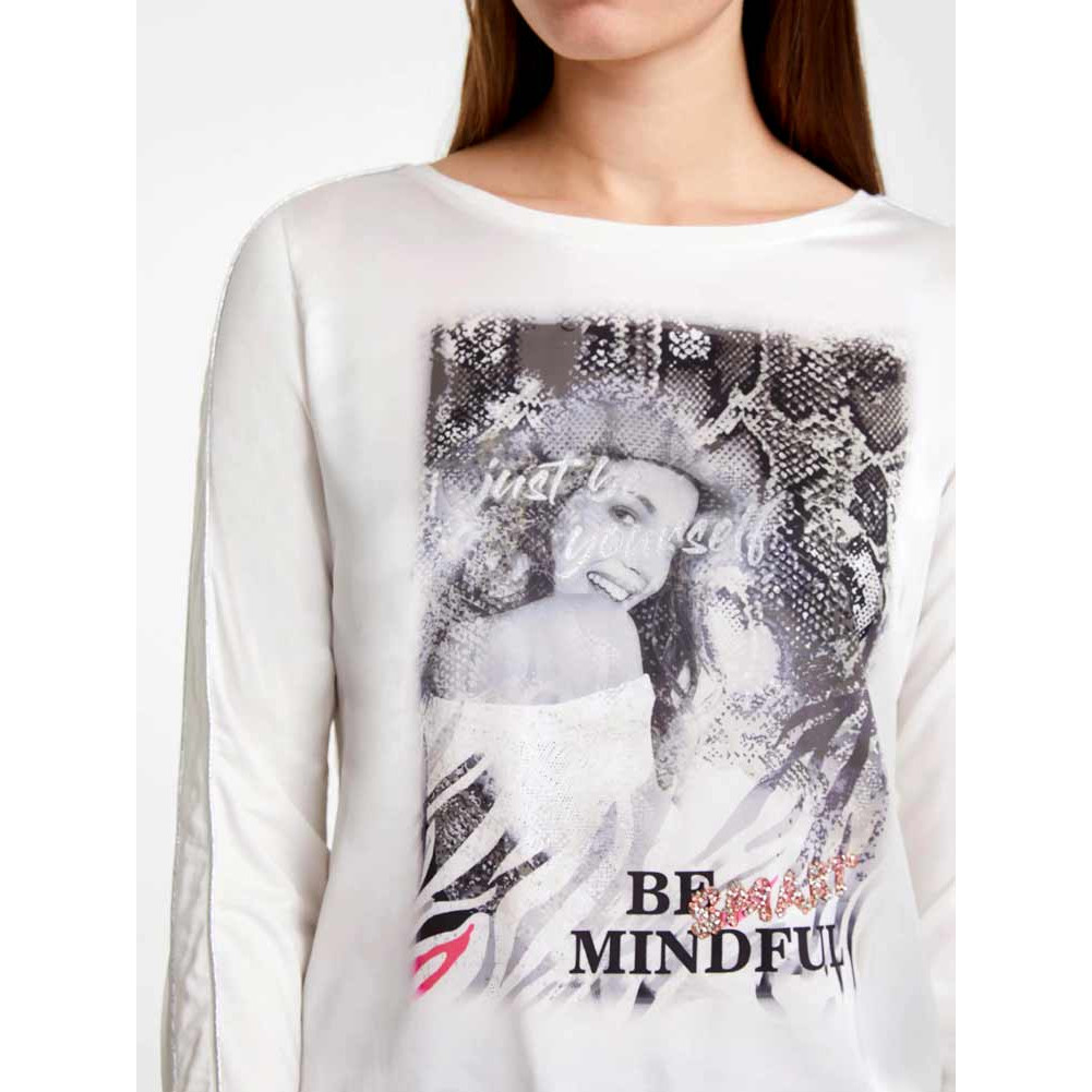 Designer-Druckshirt m. Strass ecru-bedruckt