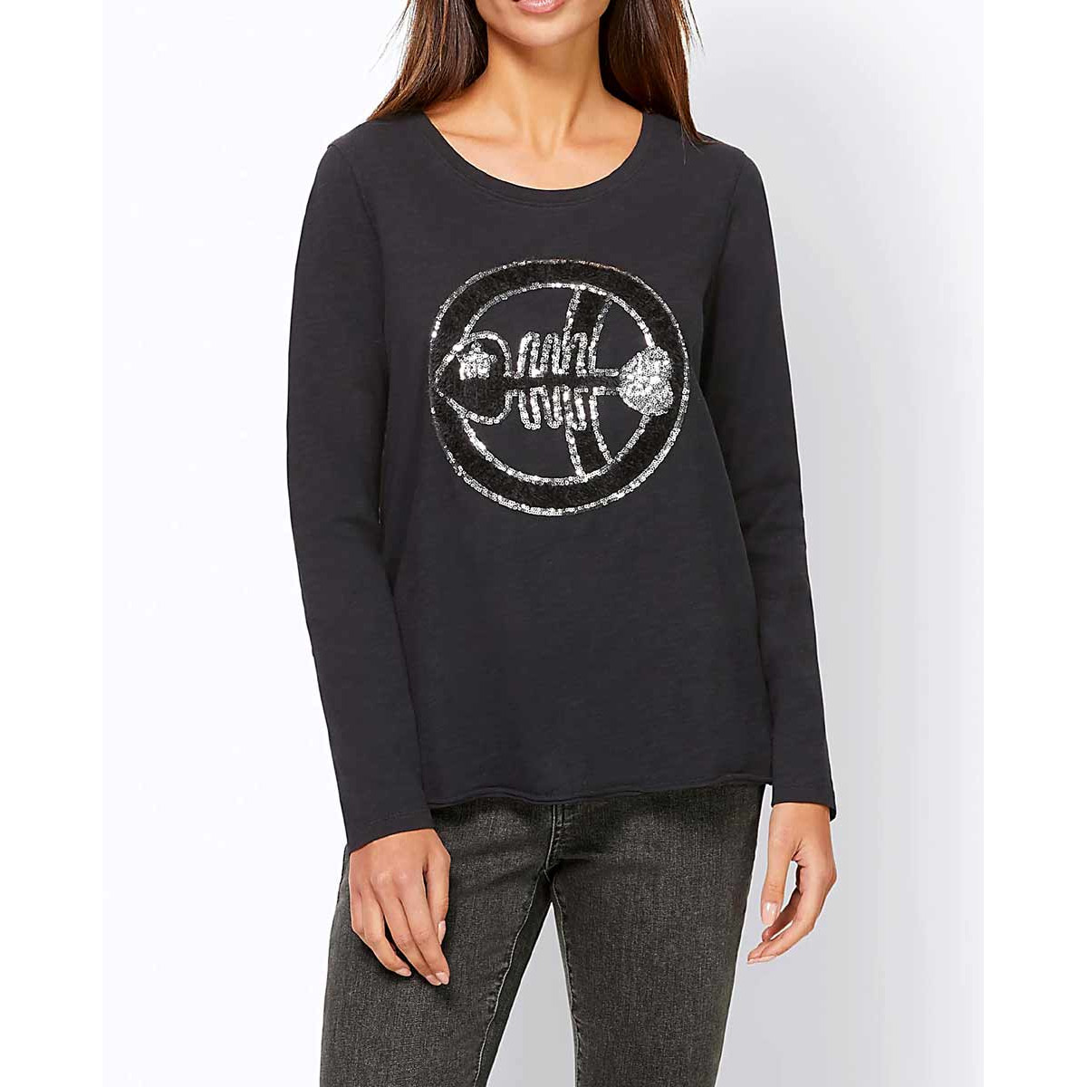 Jerseyshirt m. Pailletten schwarz