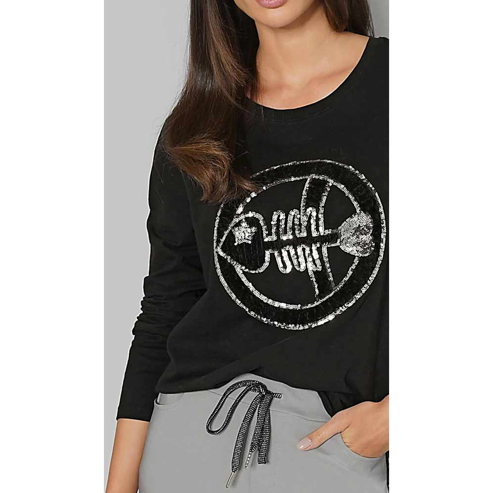 Jerseyshirt m. Pailletten schwarz