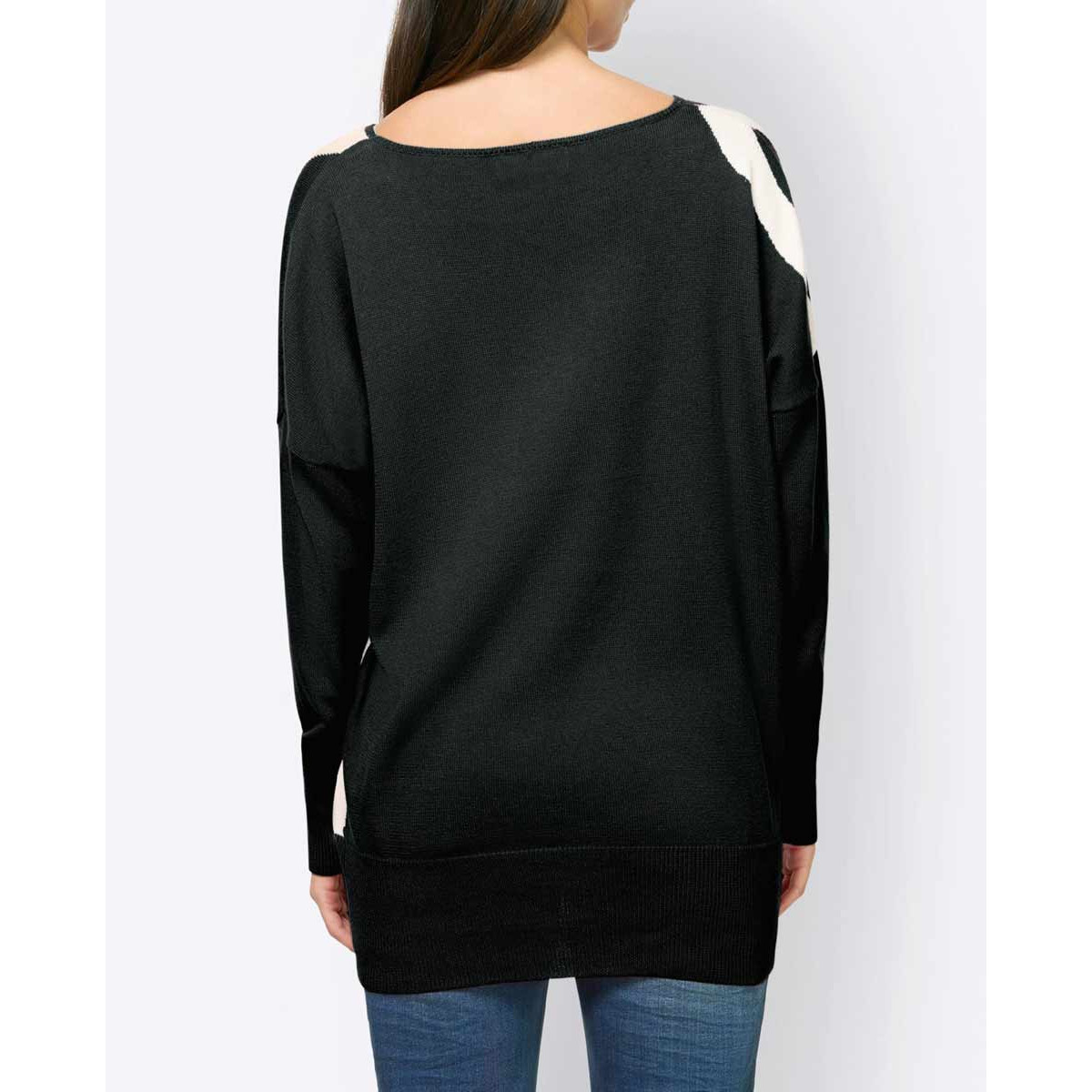 Designer-Intarsien-Pullover schwarz-ecru