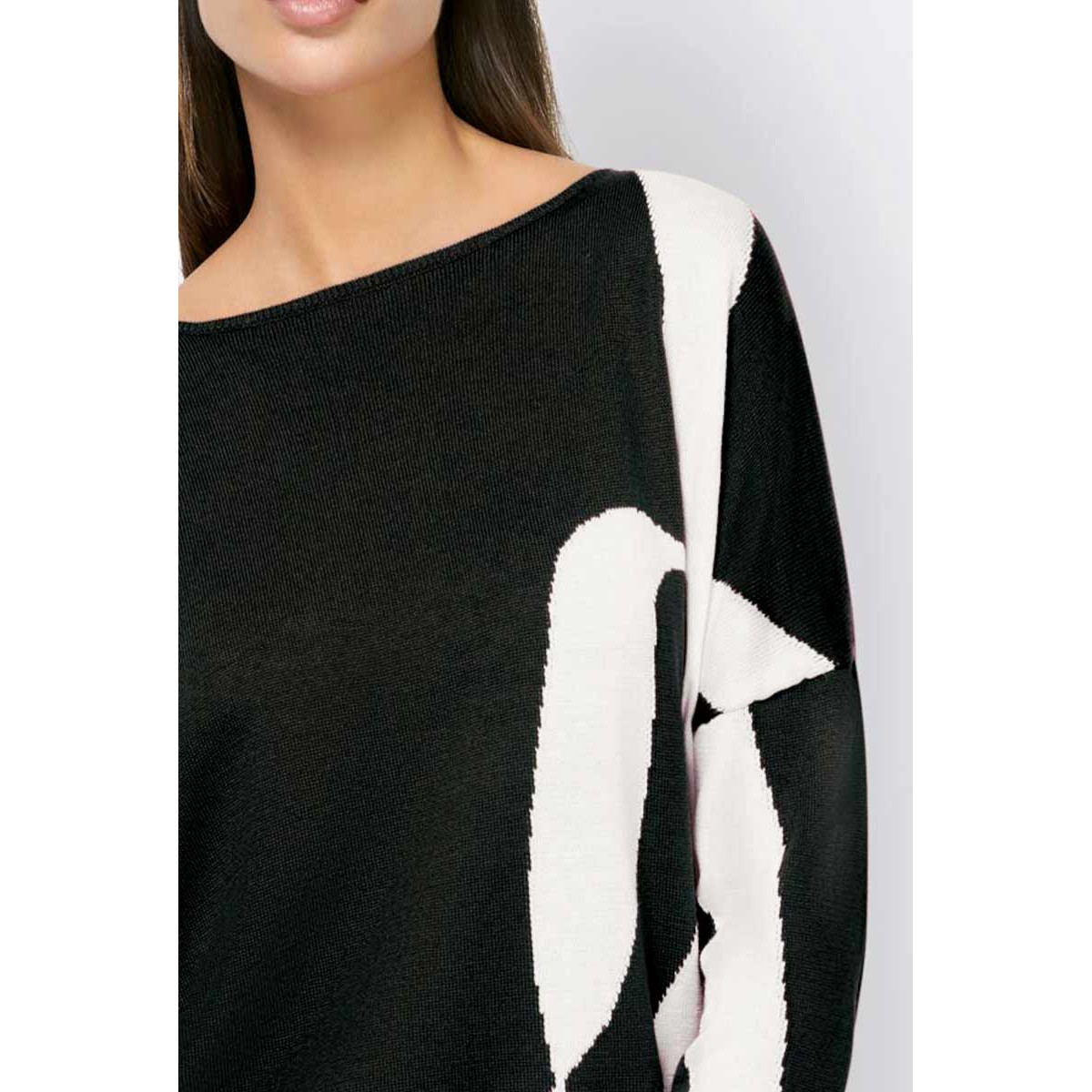 Designer-Intarsien-Pullover schwarz-ecru