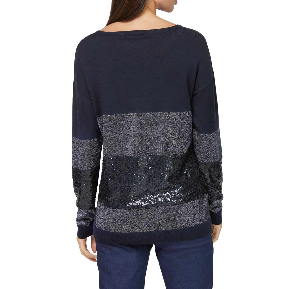 Designer-Pullover m. Pailletten marine-steingrau