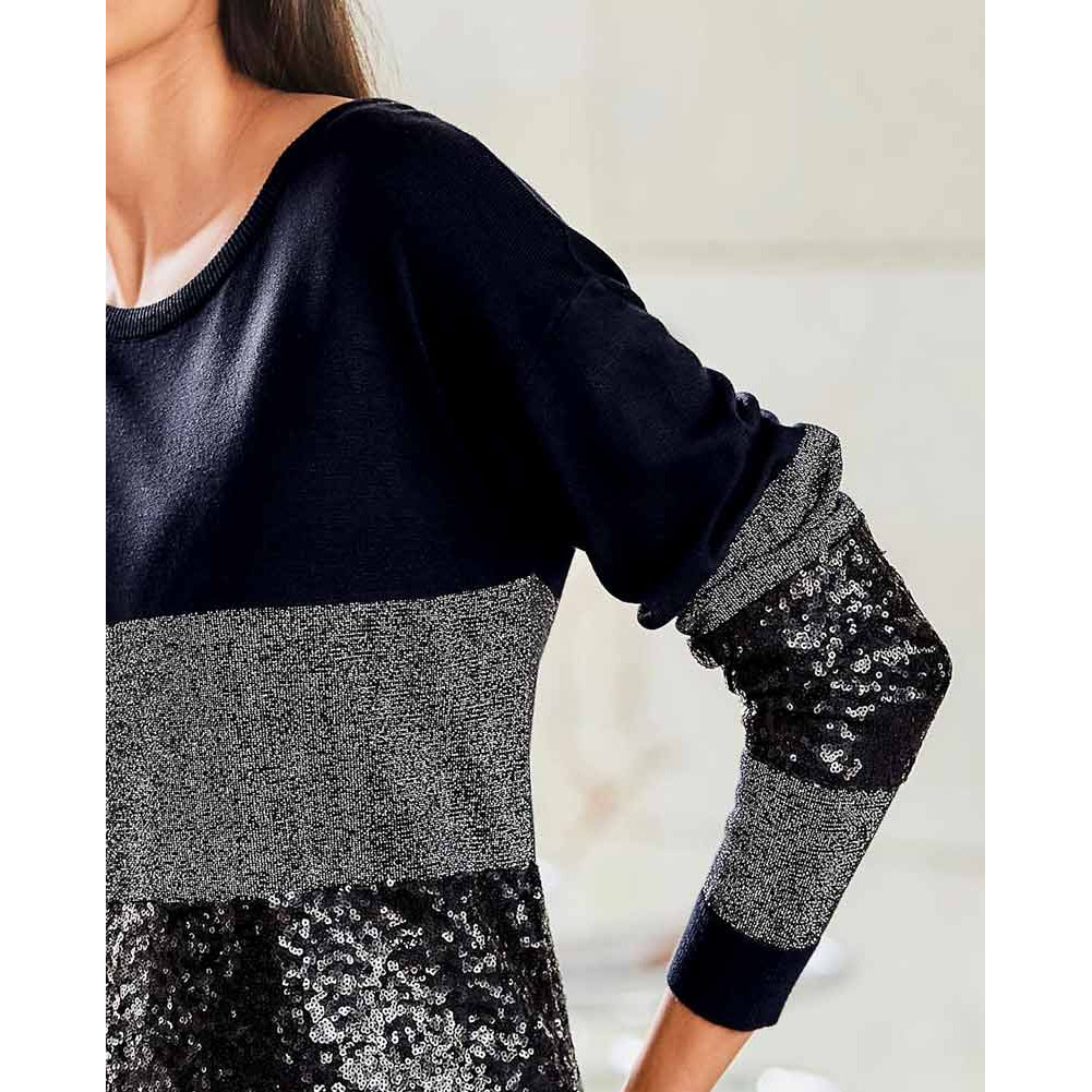 Designer-Pullover m. Pailletten marine-steingrau