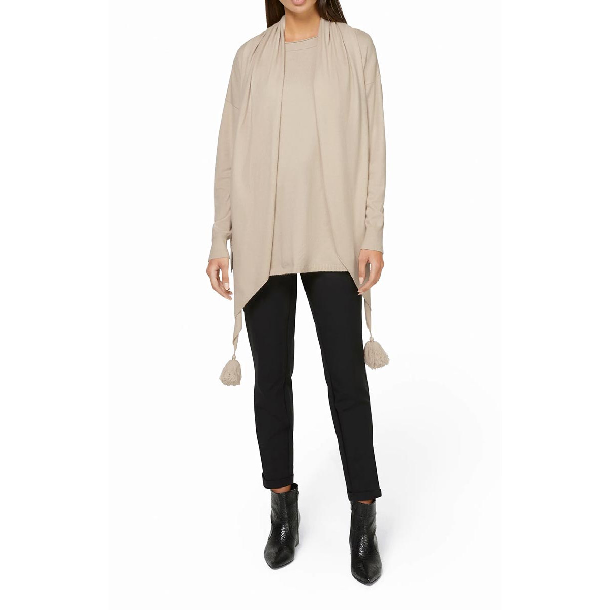 Designer-Pullover m. Schal sand