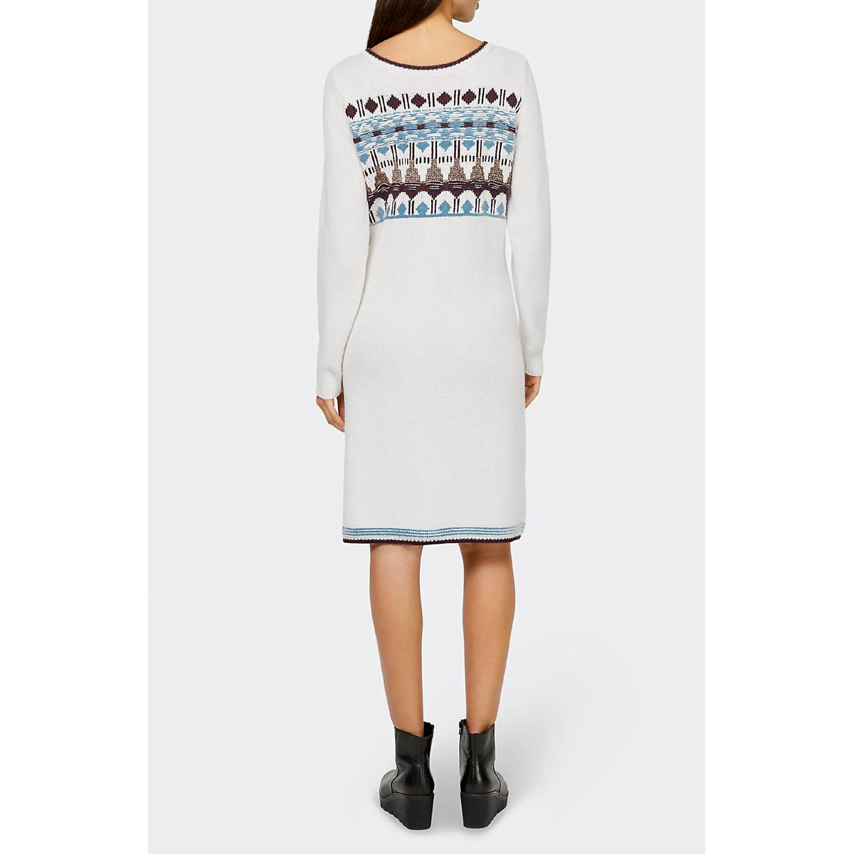 Designer-Strickkleid elfenbein-grau-gemustert