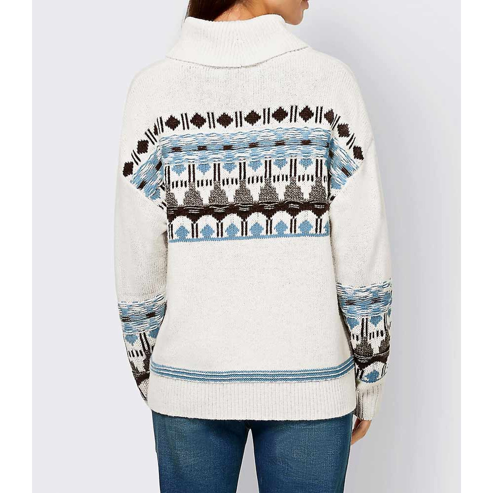 Designer-Pullover elfenbein-grau-gemustert