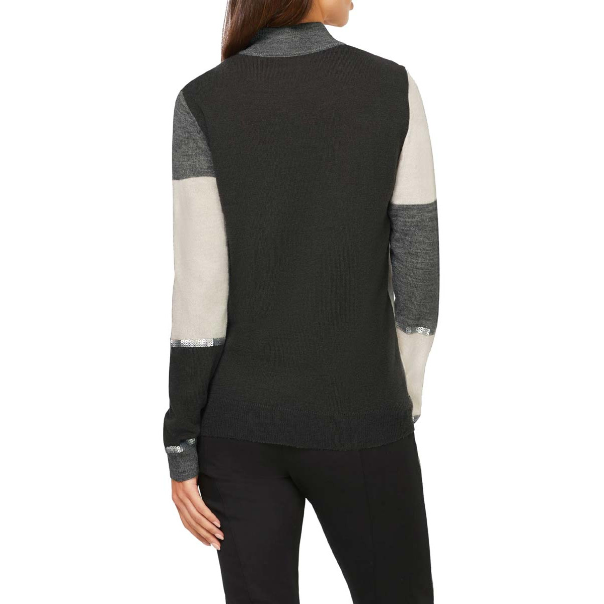 Designer-Wollpullover m. Pailletten grau-ecru