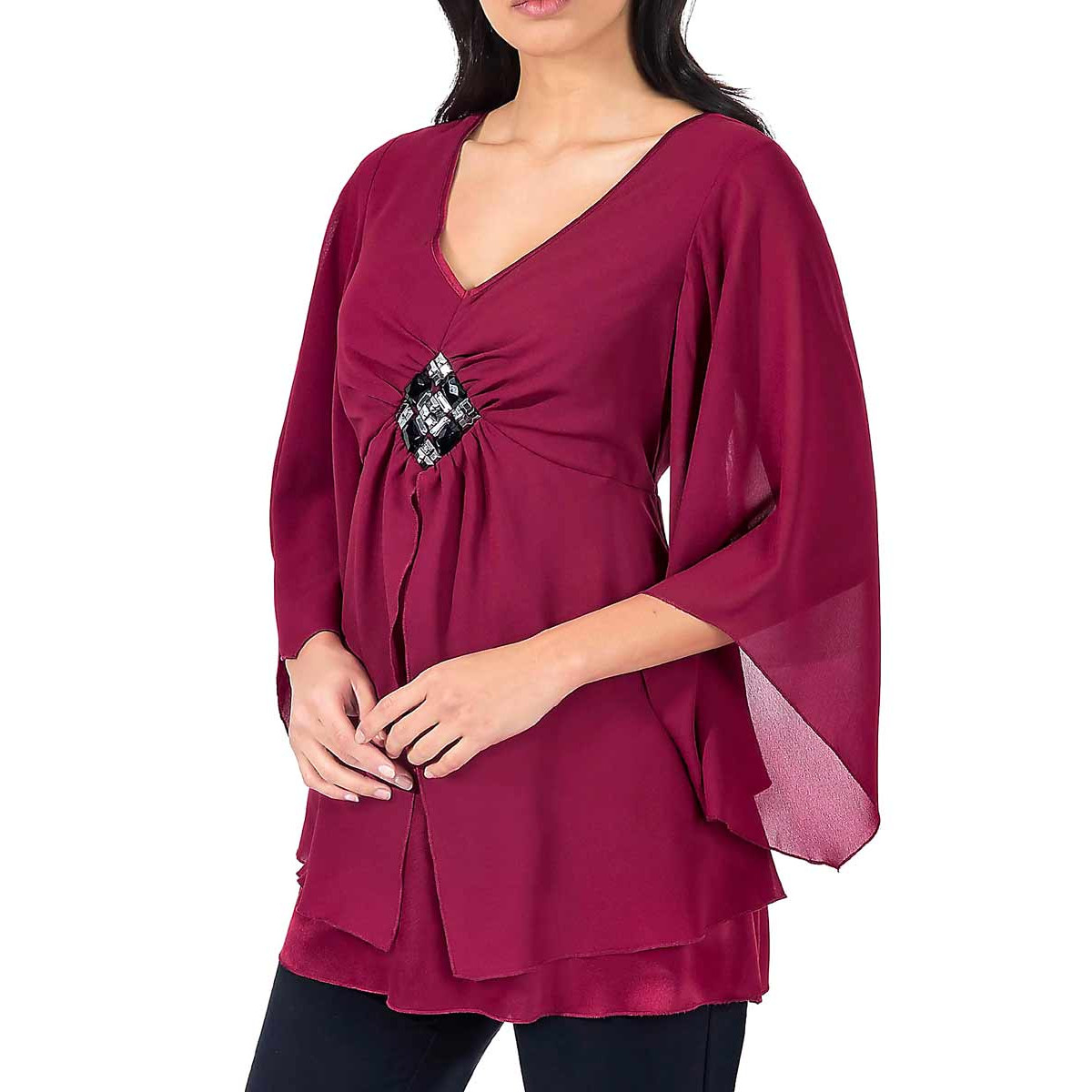 Chiffonbluse m. Schmucksteinchen dunkelrot